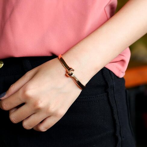 WISTIC Gold Bracelet for Women with Love Jewelry Stainless Steel Knot Tie Bangle Cuff Chunky Clover Heart Gold Rose Gold Silver Plated Bracelets for Girls in Kuwait