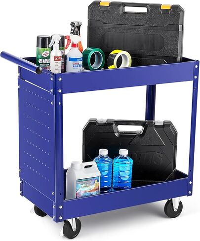 2 Tier Metal Utility Cart,330 Lbs Metal Heavy Duty Utility Cart On Wheels,2 Shelf Steel Rolling Tool Cart, Tool Storage Organizer for Mechanic, Garage, Workshop, Warehouse & Repair Shop in Kuwait
