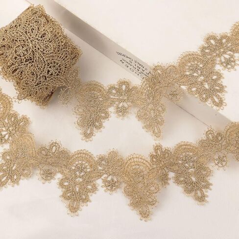 Gold Lace Trim 4.8 Yards Venice Gold Ribbon Metaillic Embroidery Lace for Sewing, Cake Fringe, Wedding Bridal Dress in Saudi Arabia