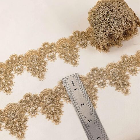 Gold Lace Trim 4.8 Yards Venice Gold Ribbon Metaillic Embroidery Lace for Sewing, Cake Fringe, Wedding Bridal Dress in Saudi Arabia