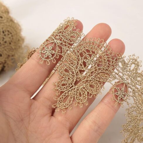 Gold Lace Trim 4.8 Yards Venice Gold Ribbon Metaillic Embroidery Lace for Sewing, Cake Fringe, Wedding Bridal Dress in Saudi Arabia