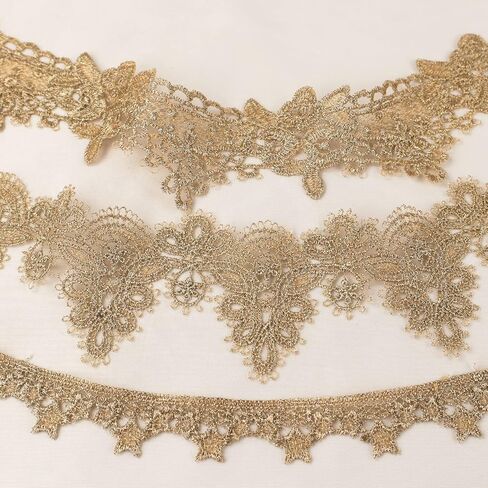 Gold Lace Trim 4.8 Yards Venice Gold Ribbon Metaillic Embroidery Lace for Sewing, Cake Fringe, Wedding Bridal Dress in Saudi Arabia