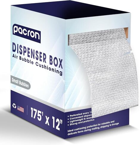 Protective Bubble Roll Wrap Dispenser Carton -175FTx12IN Clear, 3/16" Dense Small Bubble Cushioning for Fragile Items, Dish Packing & Packaging Supplies Shipping & Storage - Perforated Every 12IN in Kuwait