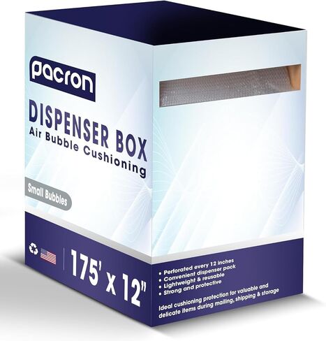 Protective Bubble Roll Wrap Dispenser Carton -175FTx12IN Clear, 3/16" Dense Small Bubble Cushioning for Fragile Items, Dish Packing & Packaging Supplies Shipping & Storage - Perforated Every 12IN in Kuwait