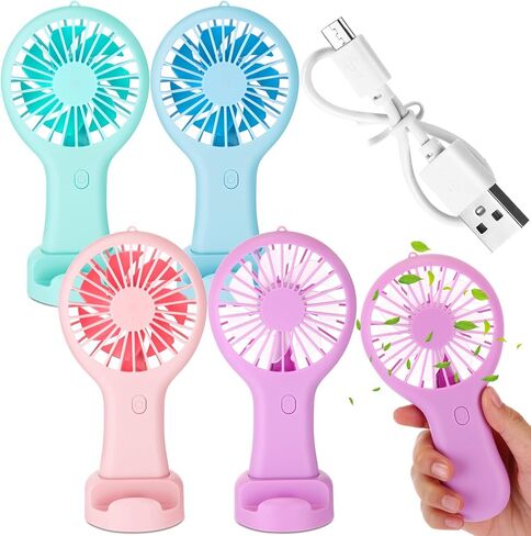 Woanger 4 Pcs Mini Handheld Fan Bulk Battery Operated Small Fans with Data Cable and Mounting Base Portable USB Electric Fan Small Rechargeable Quiet Pocket Fan Summer Gift Outdoor Travel Tool in Saudi Arabia