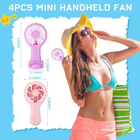Woanger 4 Pcs Mini Handheld Fan Bulk Battery Operated Small Fans with Data Cable and Mounting Base Portable USB Electric Fan Small Rechargeable Quiet Pocket Fan Summer Gift Outdoor Travel Tool in Saudi Arabia