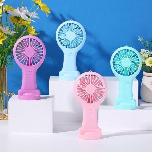 Woanger 4 Pcs Mini Handheld Fan Bulk Battery Operated Small Fans with Data Cable and Mounting Base Portable USB Electric Fan Small Rechargeable Quiet Pocket Fan Summer Gift Outdoor Travel Tool in Saudi Arabia