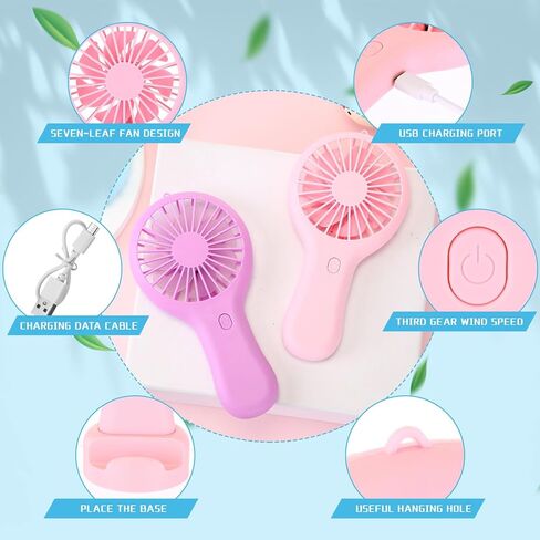 Woanger 4 Pcs Mini Handheld Fan Bulk Battery Operated Small Fans with Data Cable and Mounting Base Portable USB Electric Fan Small Rechargeable Quiet Pocket Fan Summer Gift Outdoor Travel Tool in Saudi Arabia