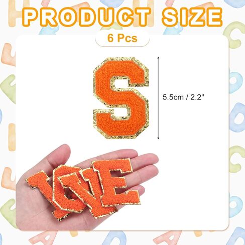 MECCANIXITY Chenille Letter Patches 2.2" Self Adhesive Alphabet C Stick on Embroidered Patch Sew on Letter Stickers Applique for Repairing Clothing Jeans Shoes Hats DIY(Orange, Pack of 6) in Saudi Arabia