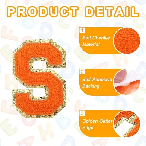 MECCANIXITY Chenille Letter Patches 2.2" Self Adhesive Alphabet C Stick on Embroidered Patch Sew on Letter Stickers Applique for Repairing Clothing Jeans Shoes Hats DIY(Orange, Pack of 6) in Saudi Arabia