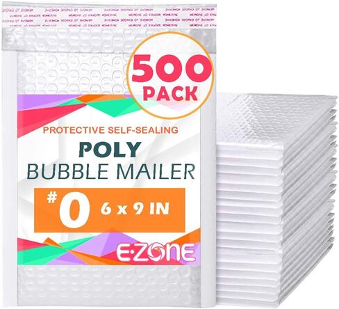 Ezone (500 Pack) #0 6"x9" Bubble Mailer Poly Padded Envelope Self-Seal Mailing Envelope Waterproof Weather Resistant Shipping Mailers Bubble Cushioned Poly Mailer (Pearl, #0/6x9-500 Pack) in Saudi Arabia