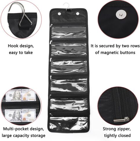 Money Wallet Organizer for Cash with 4 Zippered Pocket Cash Organizer, Envelope Wallet, Small Travel Money Holder for Budgeting, Receipt and Tips.(Black, 4 pockets) in Kuwait