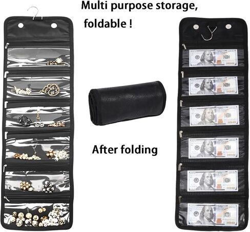 Money Wallet Organizer for Cash with 4 Zippered Pocket Cash Organizer, Envelope Wallet, Small Travel Money Holder for Budgeting, Receipt and Tips.(Black, 4 pockets) in Kuwait