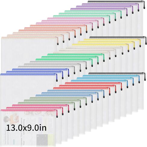 Umriox 32PCS Mesh Zipper Pouch, Zipper Bags for Organizing, A4, Letter Size, Storage Bags for Board Game, Puzzles, School Office Supplies in Kuwait