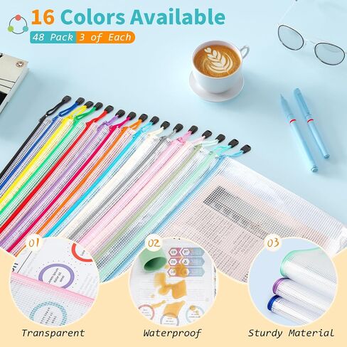 Umriox 32PCS Mesh Zipper Pouch, Zipper Bags for Organizing, A4, Letter Size, Storage Bags for Board Game, Puzzles, School Office Supplies in Kuwait
