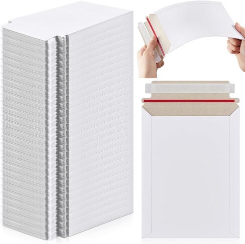 Fainne 300 Pieces 6x8 Inches Rigid Self Adhesive White Photo Mailers 350GSM Document Thicken Keep Flat Cardboard Mailers Shipping Envelopes Photography for Photos, Documents, CD in Kuwait