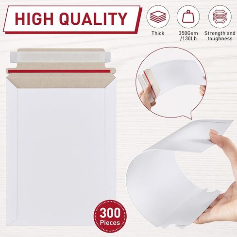 Fainne 300 Pieces 6x8 Inches Rigid Self Adhesive White Photo Mailers 350GSM Document Thicken Keep Flat Cardboard Mailers Shipping Envelopes Photography for Photos, Documents, CD in Kuwait