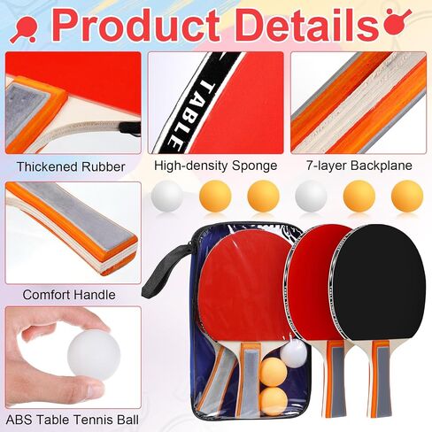 8 Pieces Table Tennis Rackets Bulks Table Tennis Paddles Set Portable Table Tennis Accessories with 12 Table Tennis Balls and 4 Storage Bags for Indoor Outdoor Games in Saudi Arabia
