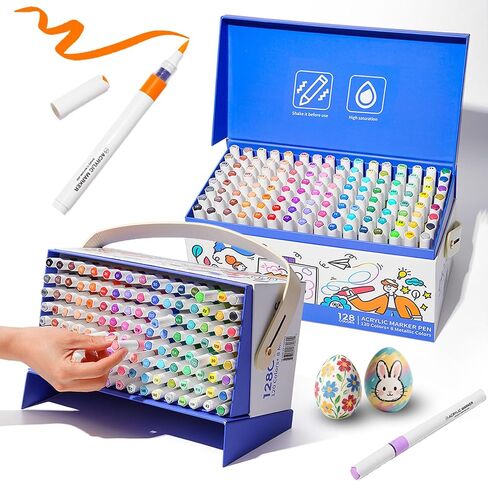 ROSYMENG 128 Color Acrylic Paint Markers, Water-Based Acrylic Paint Pens for Adults Coloring Books Cartoon Anime Comic - Brush Tip Pens and Markers for Rock Painting, Fabric, DIY Crafts Art Supplies in Kuwait