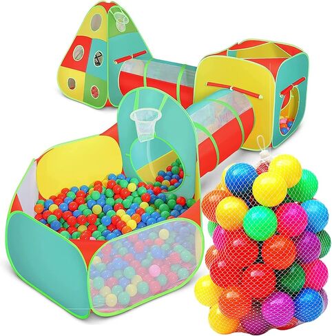 5pc Kids Play Tent for Toddlers with Ball Pit, Crawl Tunnel, Indoor & Outdoor Playhouse, Jungle Gym, Toys for Boys & Girls, Includes Dart Balls, Teepee & Basketball Hoops, (with 50 Balls) in Saudi Arabia