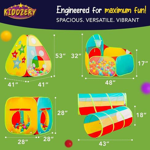 5pc Kids Play Tent for Toddlers with Ball Pit, Crawl Tunnel, Indoor & Outdoor Playhouse, Jungle Gym, Toys for Boys & Girls, Includes Dart Balls, Teepee & Basketball Hoops, (with 50 Balls) in Saudi Arabia