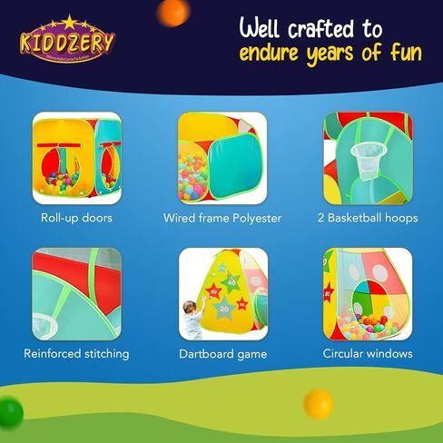 5pc Kids Play Tent for Toddlers with Ball Pit, Crawl Tunnel, Indoor & Outdoor Playhouse, Jungle Gym, Toys for Boys & Girls, Includes Dart Balls, Teepee & Basketball Hoops, (with 50 Balls) in Saudi Arabia
