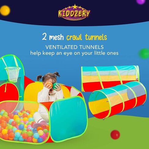 5pc Kids Play Tent for Toddlers with Ball Pit, Crawl Tunnel, Indoor & Outdoor Playhouse, Jungle Gym, Toys for Boys & Girls, Includes Dart Balls, Teepee & Basketball Hoops, (with 50 Balls) in Saudi Arabia