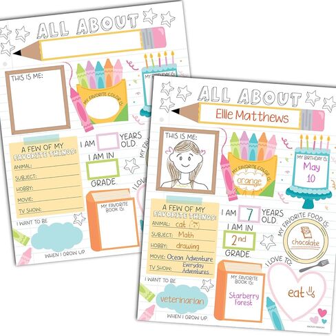Hadley Designs All About Me Posters Elementary - 20 Star Student Poster Kindergarten, 11x14 All About Myself Star of The Week Poster Preschool, Pastel PreK Classroom Must Haves in Saudi Arabia