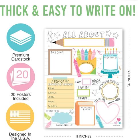 Hadley Designs All About Me Posters Elementary - 20 Star Student Poster Kindergarten, 11x14 All About Myself Star of The Week Poster Preschool, Pastel PreK Classroom Must Haves in Saudi Arabia