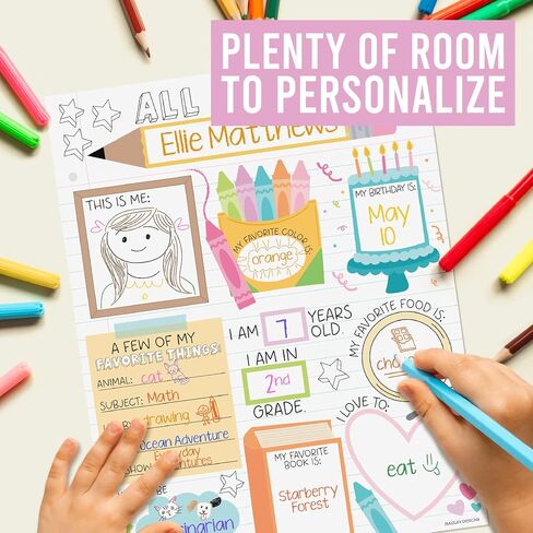 Hadley Designs All About Me Posters Elementary - 20 Star Student Poster Kindergarten, 11x14 All About Myself Star of The Week Poster Preschool, Pastel PreK Classroom Must Haves in Saudi Arabia
