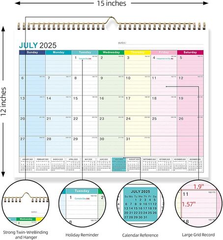 Wall Calendar 2024-2025, January 2024-June 2025, 15" x 12", Highlight Holidays, Planning Calendar, Thick Paper in Kuwait