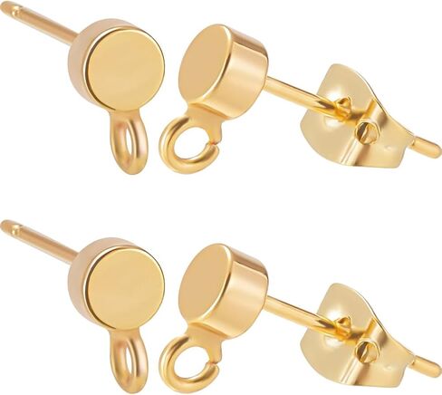Beebeecraft 20Pcs Flat Round Stud Earrings with Loop 18K Gold & 925 Sterling Silver Plated Earring Posts Findings for Jewelry Making in Saudi Arabia