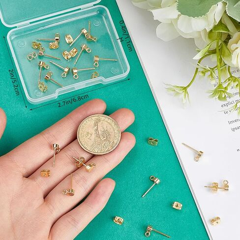 Beebeecraft 20Pcs Flat Round Stud Earrings with Loop 18K Gold & 925 Sterling Silver Plated Earring Posts Findings for Jewelry Making in Saudi Arabia