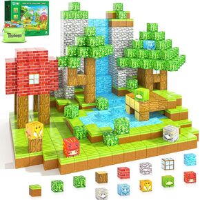 150PCS Magnetic Blocks-Build Mine Magnet World Forest Edition Kids Games for Boys&Girls Age 3-5 4-8 6-8, Magnetic Sensory STEM Toys Tiles for Toddlers Gifts for 3+ Years Old Ideal Construction Toys