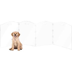 Acrylic Dog Playpen for House 4 Panel 80" W x 24" H Foldable Dog Gate Indoor with Handles, Free-Standing Pet Fence Clear Dog Pen for Medium Dogs Puppy Cat Rabbit Accessories