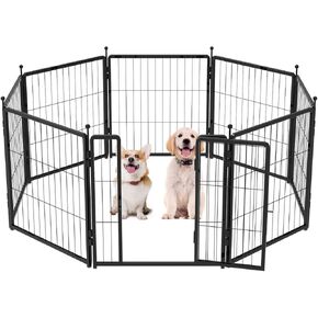 Dog Playpen 24 inch 8 Panels for Indoor & Outdoor Use – Heavy-Duty Metal Pet Fence with Ground Stakes, Rounded Ball Tops for Safety, Stable & Foldable Design, Easy to Assemble