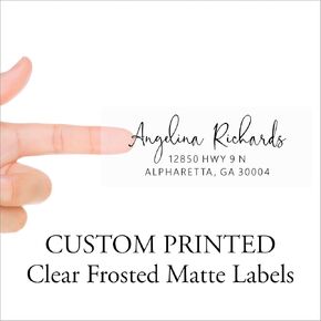 Clear Address Labels - Frosted Clear Transparent Custom Printed Personalized Return Address Labels for Envelopes (Signature Style Font)
