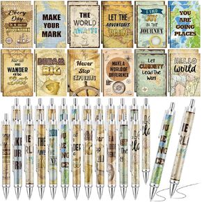 Eersida 48 Pcs Travel The Map Mini Notepad and Pen Set Travel Motivational Notepads with Quote Ballpoint Pens, 12 Styles