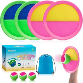 Beach Toys - Outdoor Games for Kids, Toss and Catch Ball Set with 4 Paddles 3 Balls, Toys for 3 4 5 6 7 8+ Year Old Boys Girls Christmas Birthday Gifts (Blue and Green)