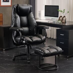 Office Chair Big and Tall, High Back Executive Chair with Ottoman, 400 lbs, Ergonomic Office Chair with Padded Armrest, PU Leather (Black)