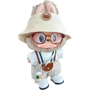 4/5/6 Set Doll Clothes Compatible with 17cm labubu, Clothes for Dolls Outfit, Contain Hat +Glasses+ Summer Camisole Dress+Mini Bag+ Mini Camera + Shoes, No Doll Include (Brown)