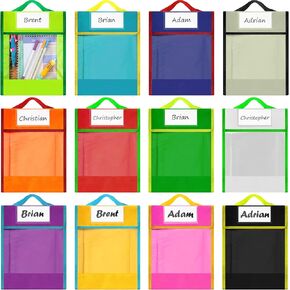 Berlune Book Pouches Bulk Clear Pocket Bags Reading Bags Book Pouches Colorful Reading Protector Supplies(12 Pcs)