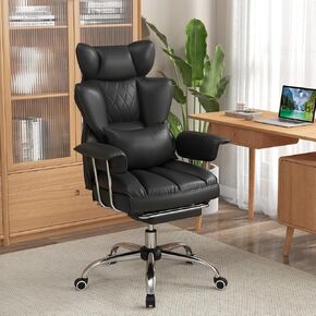 COSTWAY 400 LBS Big and Tall Office Chair, PU Leather Executive Desk Chair w/Retractable Footrest, Reclining Function, Lumbar Support, Ergonomic High Back Home Computer Task Chair, White