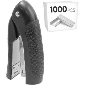 Stand-Up Stapler with 1000 Standard (24/6) Staples, Ergonomic Design Soft Grip Desktop Portable Small Staplers for Home Office School (Black)