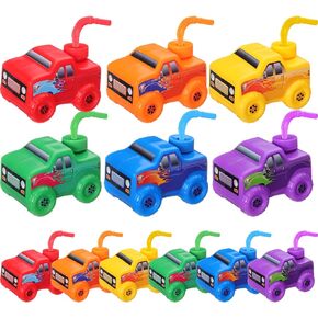 Tanlade 24 Set Four Off Road Cups with Straws, Plastic Truck Vehicle Off Road Drink Cup Reusable Truck Cups Bulk Race Car Birthday Party Favor Supplies for Racing Party Supplies (Splicing Color)