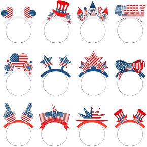 24 Pcs 4th of July Headbands Patriotic Headbands Independence Paper Head Boppers Patriotic Accessories Favors for 4th of July Memorial Veteran's Day Party Favors Supplies Decorations