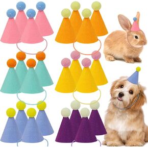 24pcs Mini Party Hats for Stuffed Animals, Birthday Party Cone Hats Dolls Dog Cat Rabbit Puppies Assorted Animal Birthday Decorations