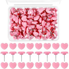 300PCS Heart Push Pins, Pink Thumb Tacks, Flat-Head Heart Pin Suitable for Schools, Offices, Cork Boards, Bulletin Boards, Posters, Postcards, Home Decoration