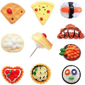 Lovely Fun Push Pins Cute Thumb Tacks Decorative Pushpin for Display Board Imitation Food Sushi Bread Pizza Funny Thumbtacks for Wall Cork Board Kitchen Bar Cafe Decor (27 Pcs)