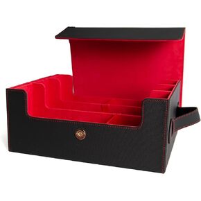 Trading Card Storage Box with Display - Holds 3000+ Cards - Travel-Friendly with Handle - 3 Toploaders, 3 Stoppers, 24 Dividers - Strong Closure - Perfect for Collectors